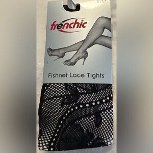 Frenchic Black Fishnet Lace Footed Tights Adult Womens S/M Sexy Floral